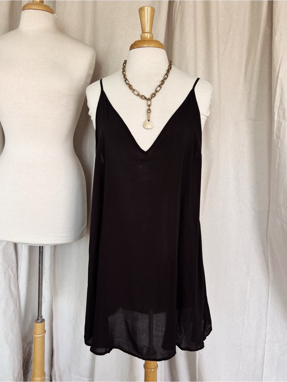 Black Slip Dress with V-Neck - Picture 4 of 4